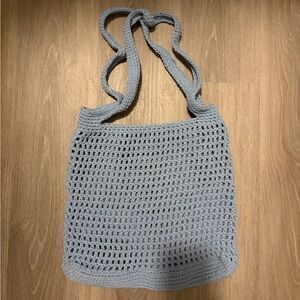 Blue Handmade Cotton Crochet Tote Bag